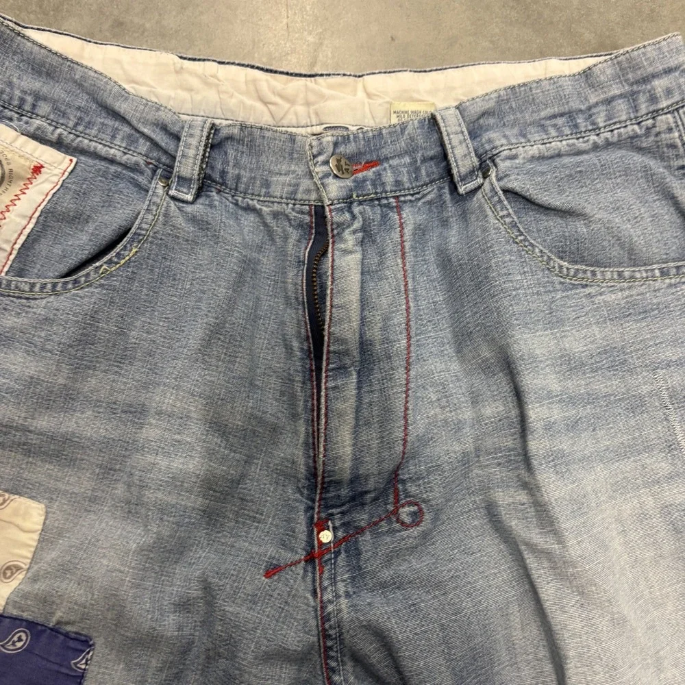 A.Tiziano Mens Patchwork Bandana Denim Jeans Blue Size 34